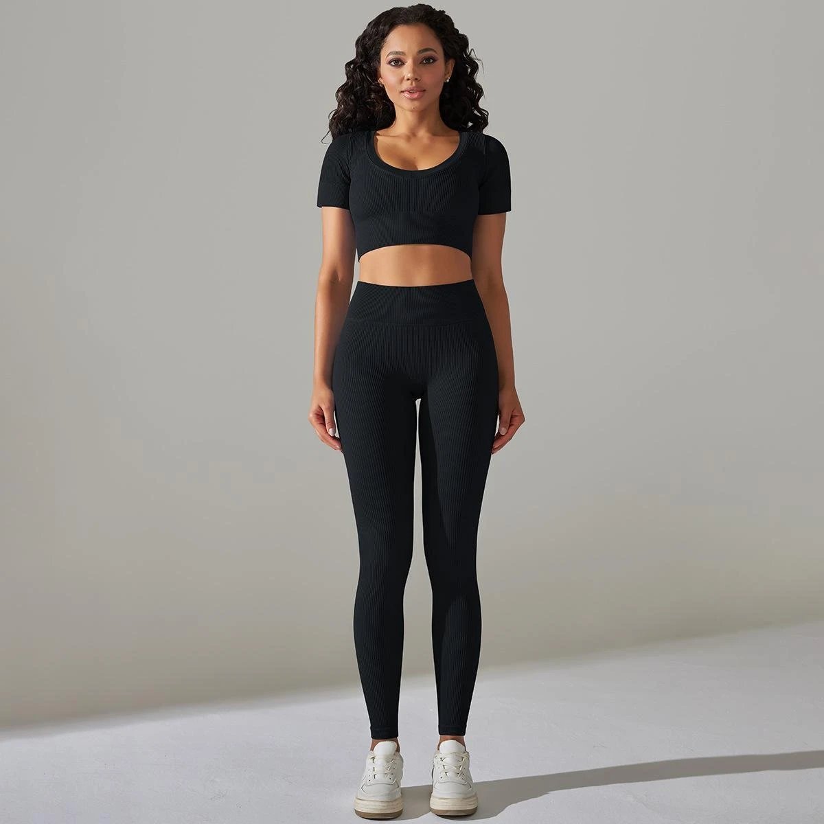 Ladies Sports Seamless Athletic High Waist Butt Lift Leggings Set — SS-13055.2