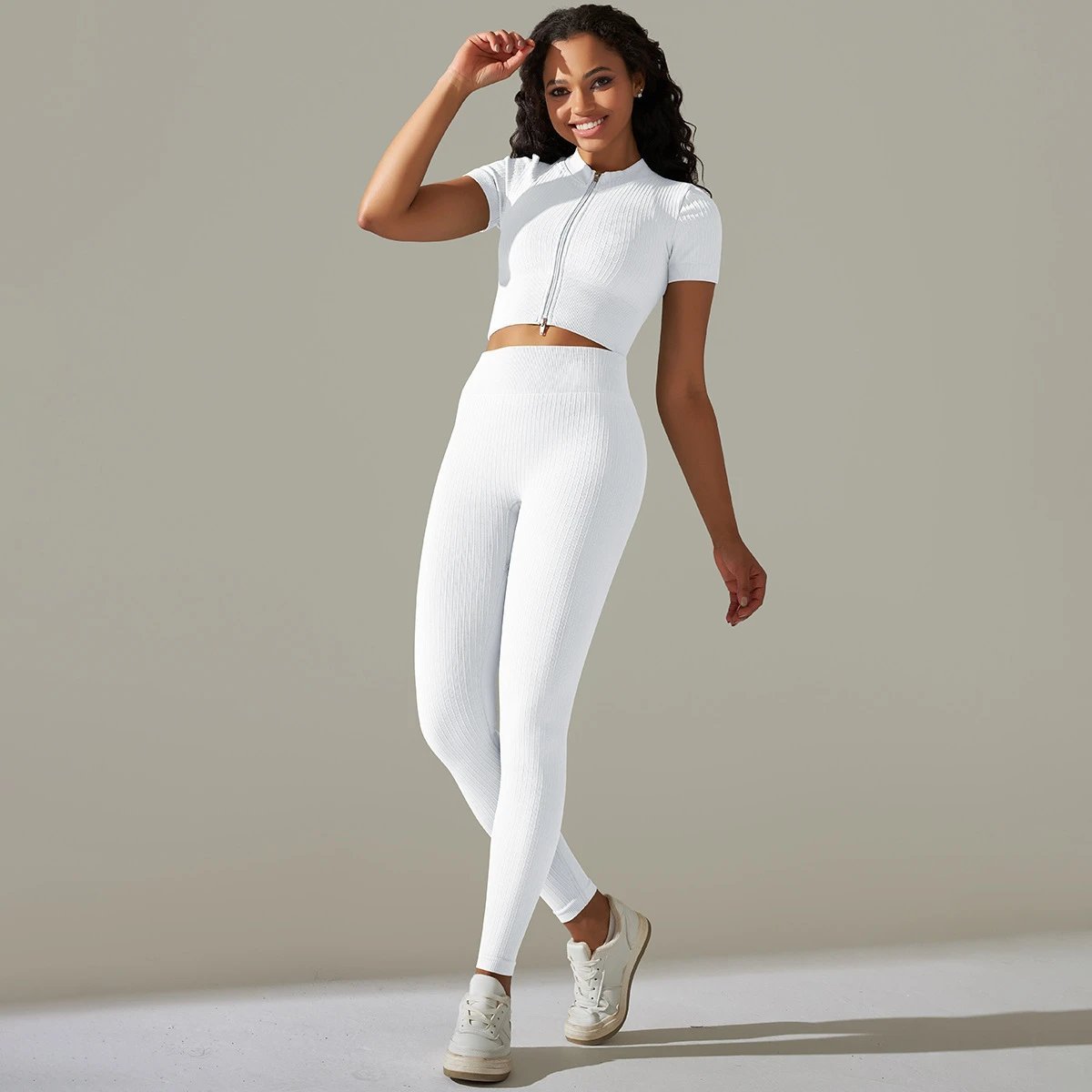 Ladies Sports Seamless Athletic High Waist Butt Lift Leggings Set — SS-5365