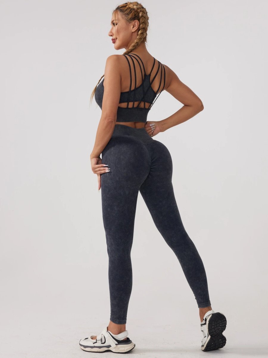 Ladies Sports Seamless Athletic High Waist Butt Lift Leggings Set — SS-5371