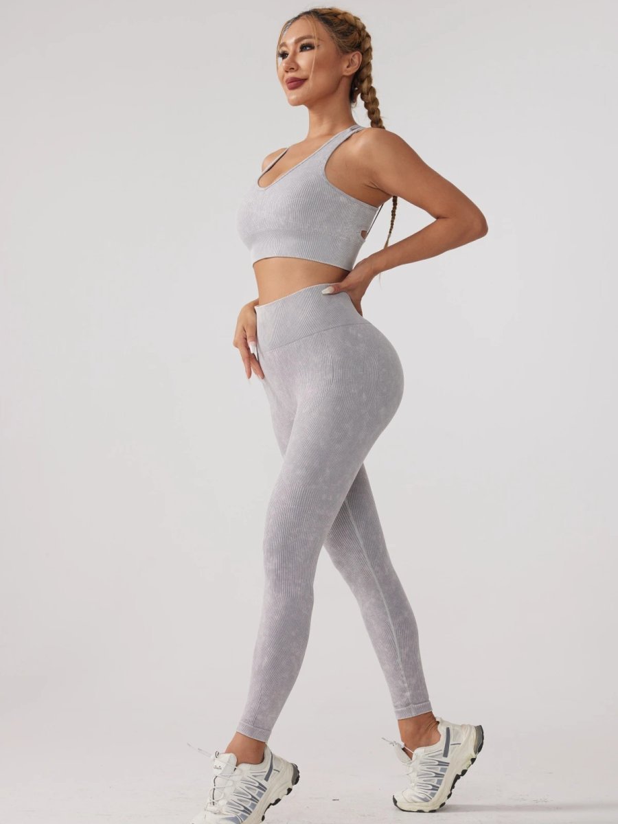 Ladies Sports Seamless Athletic High Waist Butt Lift Leggings Set — SS-5373